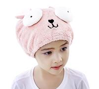 Girls' Super Absorbent Coral Velvet Wet Hair Dry Turban Wrap Quick Dry Head Towel Cap Hat for Bathing Shower Washing Hair Spa Towel for Kids, Pink