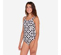 Girls’ Surfing Adjustable Textured One-piece Swimsuit - 500 Elea Black And White
