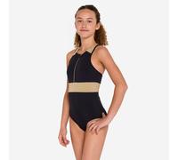 Girls’ Surfing Front Zip Y-back 1-piece Swimsuit - 900 Calysta Black And Gold