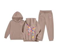 Girls Sweat Suit 2025 2 Piece Oversized Outfit Comfy School Style Activewear Casual Sweatshirt Baseball Plain Top Bottoms Running Walking Hiking Track Gifts for Children Unisex Age 5-16 Years Khaki