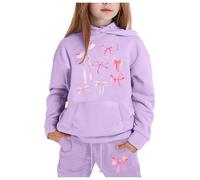 Girls Sweat Suit 2025 2 Piece Oversized Outfit Costume Tracksuit Tie Dye Fleece Hooded Jogging Set Track Y2K Letter Print Preppy Clothes Gifts for Children Unisex Age 5-16 Years Purple