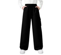 Girls' Sweatpants Elasticated Waist Joggers Pants with Cargo Pocket, Kids Wide Leg Baggy Tracksuits Bottoms Pe School Solid Outdoor Fall Winter Clothing Black 7 Years