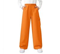 Girls' Sweatpants Elasticated Waist Joggers Pants with Cargo Pocket, Kids Wide Leg Baggy Tracksuits Bottoms Pe School Solid Outdoor Fall Winter Clothing Orange 9 Years