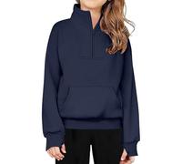 Girls Sweatshirt 11-12 Years Fleece Half Zip Jumper With Thumb Hole Casual Quarter Zip Pullover Kids Fall Stretchy V Neck Long Sleeve Pe School Tops Running Sports Outfits