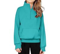 Girls Sweatshirt 11-12 Years Fleece Half Zip Jumper With Thumb Hole Casual Quarter Zip Pullover Kids Fall Stretchy V Neck Long Sleeve Pe School Tops Running Sports Outfits