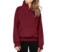 Girls Sweatshirt 7-8 Years Fleece Half Zip Jumper With Thumb Hole Casual Quarter Zip Pullover Kids Fall Stretchy V Neck Long Sleeve Pe School Tops Running Sports Outfits