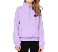 Girls Sweatshirt 7-8 Years Fleece Half Zip Jumper With Thumb Hole Casual Quarter Zip Pullover Kids Fall Stretchy V Neck Long Sleeve Pe School Tops Running Sports Outfits