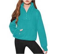 Girls Sweatshirt Clearance for Children's High Neck Half Zip Crewneck Fleece Sweatshirt,Middle Girls Solid Thumb Buckle Long Sleeved Warm Pullover Jumpers Fall Winter Cute Crop Tops for 5-14 Years