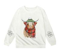 Girls Sweatshirt Cow Print Crewneck Pullover Long Sleeve Casual Soft Cosy Jumper Top for School Everyday Play Cute Animal Style(White, 13-14 Years)