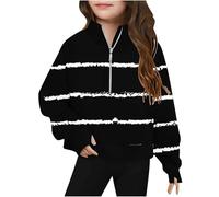 Girls Sweatshirt Cute Stripe Printed Long Sleeves Sweatshirts Casual Crew Neck Fall Winter Pullover Tops Toddler Clothes Casual Comfy Fleece Jumper School Warm Teen Girl Coat