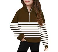 Girls Sweatshirt Cute Stripe Printed Long Sleeves Sweatshirts Casual Crew Neck Fall Winter Pullover Tops Toddler Clothes Casual Comfy Fleece Jumper School Warm Teen Girl Coat