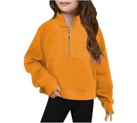 Girls Sweatshirt for Kids Cute Fall Winter Pullover Half Zipper Crop Tops for Teen Girls Oversized Long Sleeve Fashion Casual Comfy Warm Sweater Clothes Thumb Hole for 5-14 Years