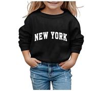 Girls Sweatshirt for Kids Long Sleeve New York Graphic Fall Clothes Tops Crew Neck Casual Loose Jumper Kids Sweatshirts Fashion Hoodless Pullover for Girls (Black, 3-4 Years)