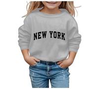 Girls Sweatshirt for Kids Long Sleeve New York Graphic Fall Clothes Tops Crew Neck Casual Loose Jumper Kids Sweatshirts Fashion Hoodless Pullover for Girls (Grey, 8-10 Years)