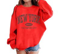 Girls Sweatshirt Graphic Print Crewneck Long Sleeve Cute Drop Shoulder Pullover Jumper Top for Everyday School Casual Cosy Trendy Outfit(Red, 5-6 Years)