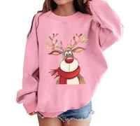 Girls Sweatshirt Graphic Print Crewneck Long Sleeve Cute Drop Shoulder Pullover Jumper Top for School Everyday Casual Cosy Trendy Outfit(9-10 Years) Pink