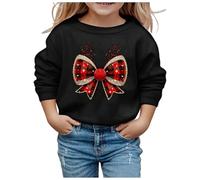 Girls Sweatshirt Graphic Print Round Neck Pullover Long Sleeve Soft Cute Cosy Jumper Top for School Everyday Play Casual Trendy Outfit(Black, 6-7 Years)