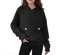 Girls Sweatshirt Kangaroo Pocket Comfy Jumpers Long Sleeve Hooded Cute Solid Color Pullover Teens Soft Fleece Hoodies for Age 4-15 Years Black