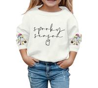 Girls Sweatshirt Kids Cotton Long Sleeve Top Solid Colour Fashion Sport Pinted Sweatshirts Little Sister Matching Seasonal Festival Outfit for Birthday Celebration White