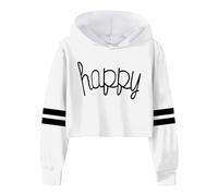 Girls Sweatshirt Kids Cute Oversized Long Sleeves Hoodies Striped Teen Crop Hooded Sweatshirts Solid Lightweight Pullover Letter Print Hoody Tops Girls Clothes (White, 3-4 Years)