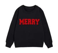 Girls Sweatshirt Letter Print Pullover Long Sleeve Casual Soft Cosy Jumper Top for School Everyday Play Simple Stylish Layer(Black, 10-11 Years)