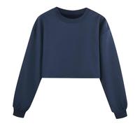 Girls Sweatshirt Long Sleeve T Shirts Crop Tops School Jumper Teenager Girls Round Neck Drop Shoulder Pullover Tops Casual Comfor Fall Winter Plain Sport Sweatshirts for Age 4-15 (Navy, 13-14 Years)