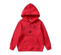 Girls Sweatshirt Miami Florida Letter Print College Style Pocket Pullover Long Sleeve Casual Soft Jumper Top for School Everyday Cosy Trendy Outfit(Red, 8-10Years)