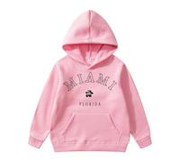 Girls Sweatshirt Miami Florida Letter Print College Style Pocket Pullover Long Sleeve Casual Soft Jumper Top for School Everyday Cosy Trendy Outfit(13-14Years) Pink