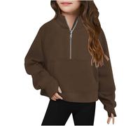 Girls Sweatshirt Solid Color Fleece Jumper Crewneck Pullover for Toddler UK Fall Clothes PE School Warm Coats 5 to 13 Year Old Girl Gifts Coffee