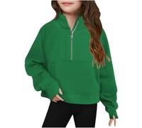 Girls Sweatshirts Boys Plain Sweatshirt Fleece Jumper Warm Coat UK Fall Clothes PE School Coats Cosy Apparel for Teens Green