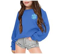Girls Sweatshirts Cute Letter Print Regular Fit Activewear Soft Fashion Jumper New Casual Sweatshirt Top for Boys Age 2-13 Years Blue