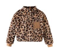 Girls Sweatshirts Long Sleeve Fleece Leopard Jacket Zipper Leisure Sweatshirt Warm Winter Outwear Zip Up Toddler Cute Coat with Pocket Kids Fall Winter Outfits (Brown, 3-4 Years)