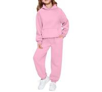 Girls Sweatsuit Set 2 Piece Solid Color Hooded Hoodies with Kangaroo Pockets Athletic Cargo Jogger Sweatpants for Kids Oversized Pullovers Casual Travel Essentials Loose Outfits for 9-10 11-12 Kid