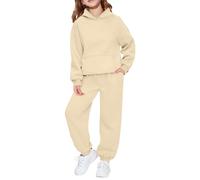 Girls Sweatsuit Set 2 Piece Solid Color Hooded Hoodies with Kangaroo Pockets Athletic Cargo Jogger Sweatpants for Kids Oversized Pullovers Casual Travel Essentials Loose Outfits for 9-10 11-12 Kid