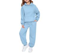 Girls Sweatsuit Set 2 Piece Solid Color Hooded Hoodies with Kangaroo Pockets Athletic Cargo Jogger Sweatpants for Kids Oversized Pullovers Casual Travel Essentials Loose Outfits for 9-10 11-12 Kid