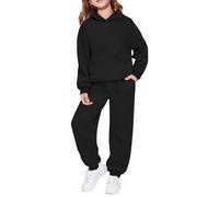 Girls Sweatsuit Set 2 Piece Solid Color Hooded Hoodies with Kangaroo Pockets Athletic Cargo Jogger Sweatpants for Kids Oversized Pullovers Casual Travel Essentials Loose Outfits for 9-10 11-12 Kid