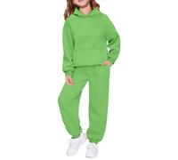 Girls Sweatsuit Set 2 Piece Solid Color Hooded Hoodies with Kangaroo Pockets Athletic Cargo Jogger Sweatpants for Kids Oversized Pullovers Casual Travel Essentials Loose Outfits for 9-10 11-12 Kid
