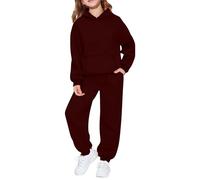 Girls Sweatsuit Set 2 Piece Solid Color Hooded Hoodies with Kangaroo Pockets Athletic Cargo Jogger Sweatpants for Kids Oversized Pullovers Casual Travel Essentials Loose Outfits for 9-10 11-12 Kid