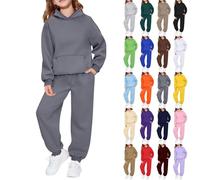 Girls Sweatsuit Set 2 Piece Solid Color Hooded Hoodies with Kangaroo Pockets Athletic Cargo Jogger Sweatpants for Kids Oversized Pullovers Casual Travel Essentials Loose Outfits for 9-10 11-12 Kid