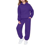 Girls Sweatsuit Set 2 Piece Solid Color Hooded Hoodies with Kangaroo Pockets Athletic Cargo Jogger Sweatpants for Kids Oversized Pullovers Casual Travel Essentials Loose Outfits for 9-10 11-12 Kid