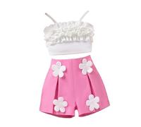 Girls Sweet and Cute Spring and Autumn Suit New Top + Floral Shorts Two Pieces Spearmint Baby Shoes (Hot Pink, 4 Years)