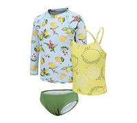 Girls Swimming Costume 3 Piece Rash Guard Set Kids Girls Swimsuit Set Long Sleeve Rash Vest and Shorts Girls Tankini Swim Set 9-10 Years