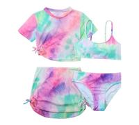 Girls Swimming Costume 4 Piece Swimsuit Rainbow Kids Girls Bikini Set Adjustable Shoulder Strap Tankini Top with Briefs Swimwear Cute Stretchy Surfing Beach Bathing Suit Age 5-10 (Purple, 7-8 Years)