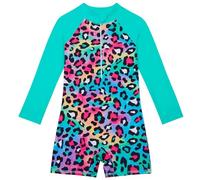 Girls Swimming Costume Long Sleeve Swimsuit Kids One-Piece UV Protection Swimwear Rash Guard UPF 50+ Sunsafe Swim Suit with Zipper Leopard Bathing Suits Boyleg Swimsuit with Shorts 4-12 Years