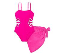 Girls Swimming Costume One-Piece Girls Swimsuit with Solid Color Cover Up Skirt Quick Dry Girl Swimwear Adjustable Straps Swim Suit Pink