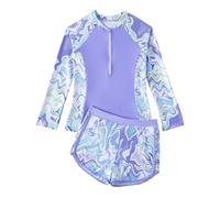 Girls Swimming Costume Padded Bras Long Sleeve Kids Swimsuit Two Pieces Swimming Suits Teen Girl Swimwear with Swim Short Summer Beach Pool,Purple 10-11 Years