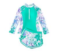 Girls Swimming Costume Padded Bras Long Sleeve Kids Swimsuit Two Pieces Swimming Suits Teen Girl Swimwear with Swim Short Summer Beach Pool,Green 11-12 Years