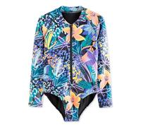 Girls Swimsuit Long Sleeve One Piece Swimming Costume UPF50+ Junior Kids Bathing Suit for Girls 4 Years, Purple Black Flower