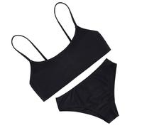 Girls Swimsuit Solid Bathing Suit 2 Piece Twist Cross Adjustable Straps Bikinis for Teen Girls with Chest Pad (UK, Age, 12 Years, 13 Years, Regular, Black)