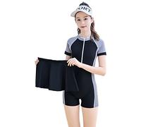 Girls Swimsuits, Kids Two-Piece Rashguard Swim Set Bathing Suits Beach Shorts Quick Dry Swim Shirts Size 6-7,8,10-12,14-16(11253Black Gray,10-12)